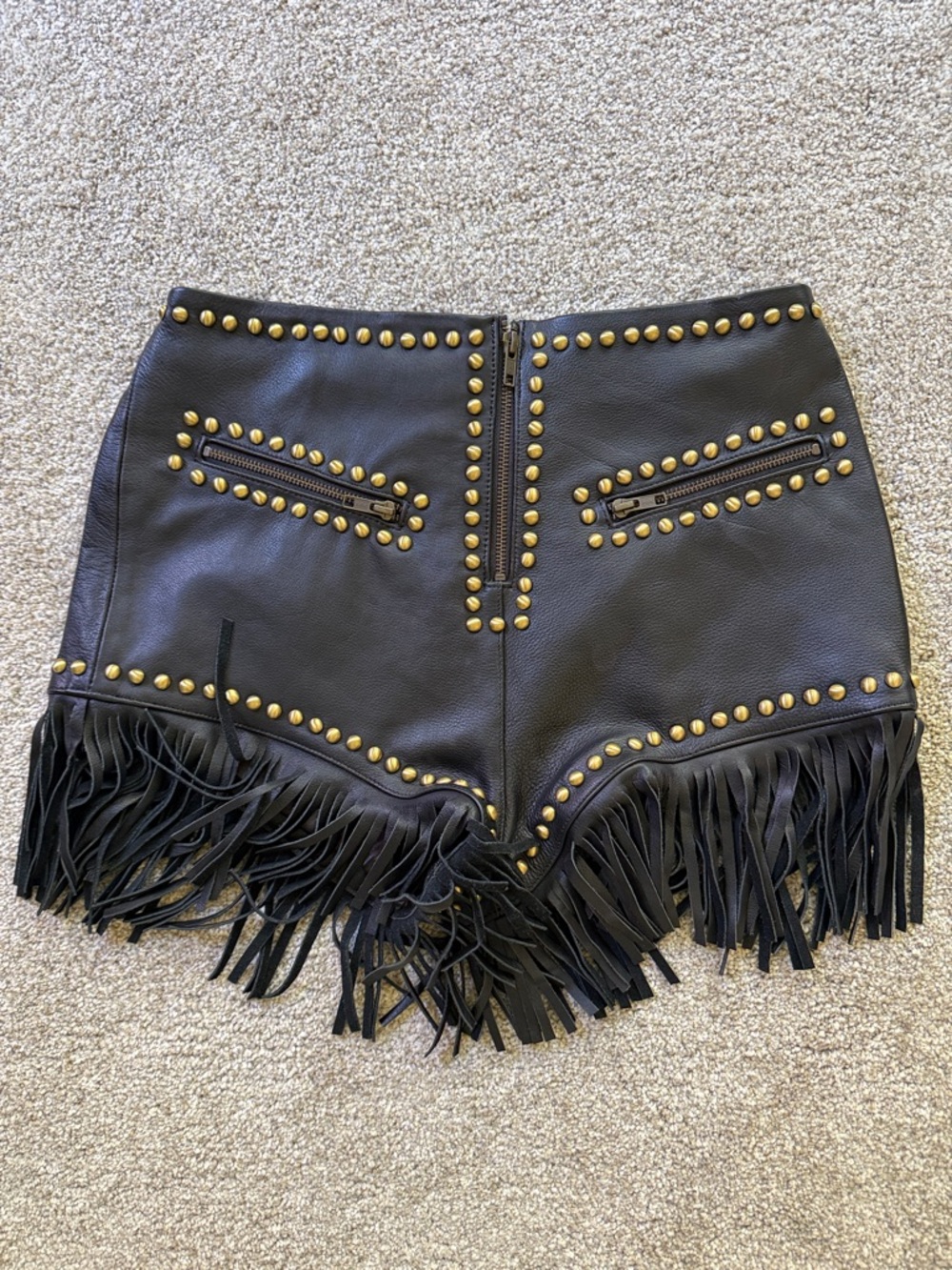 Understated leather Black Studded Fringe Leather Shorts medium